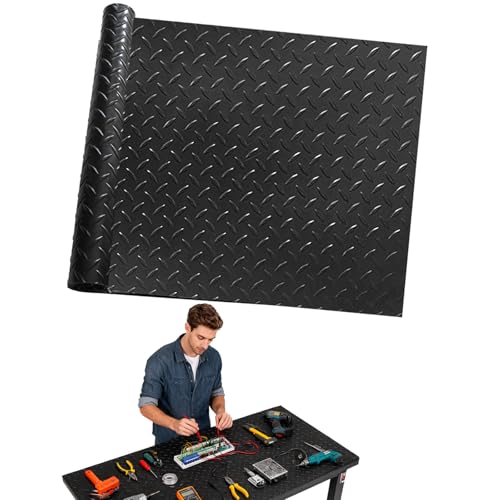 48" x 17" Workbench Mat，PVC Work Bench Mat Top with Non-Slip Steel Plate Texture, 1.5mm Thick Rectangle Vinyl Table Top Protector, Woodworking,DIY Projects