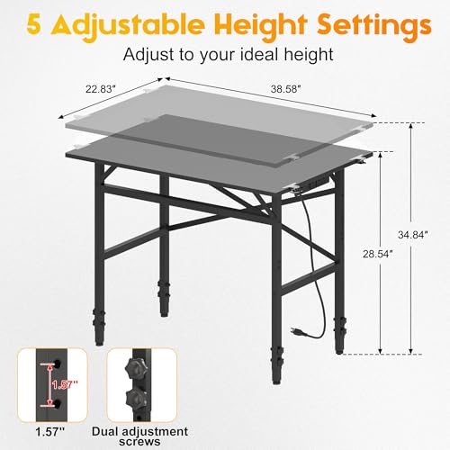 Small Workbench, 1000 Lbs Metal Work Benches for Garage, 38.58" Adjustable Work Table with Power Strip Sewing Table Workshop Home DIY
