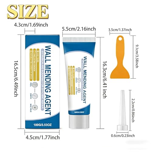 Drywall Repair Kit with Scraper & Nozzle Extender, 2026 New Wall Mending Agent, Multi Functional Wall Filler Putty Spackle Paste for Filling Wall Holes, Cracks, Nail Holes, Dents (3 PCS) - color: 3 PCS