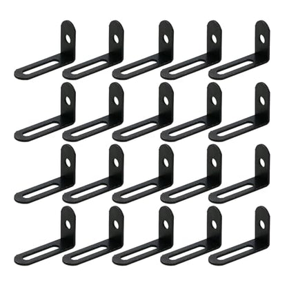 KUMGROT 20 Pcs Heavy Duty Iron Shelf Brackets Black Coated Corner L Bracket for Desk Drawer Cabinet, 1.5" x 0.94" x 0.47" - size: 38mm-20 Pcs, style: L-shaped Brackets