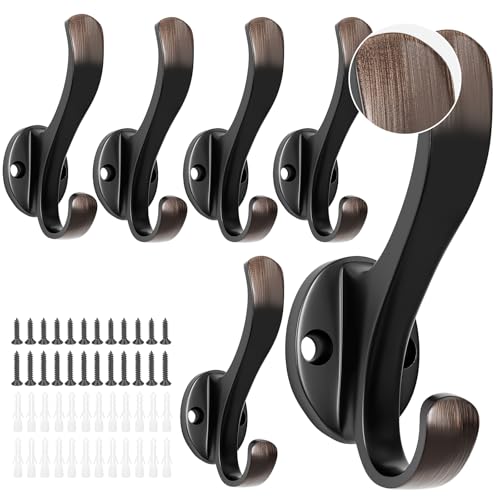 Coat Hooks Heavy Duty - Durable wall Mounted Hooks Oil Rubbed Bronze Towel Hooks for Hanging Towel, Key, Robe, Scarf, Entryway Cubicle Closet Mudroom Bathroom Garage (6 Pack-Vintage) - color: 6 Pack-Vintage