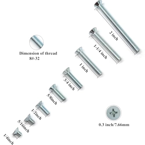 80 Piece #8-32 Phillips Flat Head Machine Screws Kit – 8 Sizes, Carbon Steel Zinc-Plated Knob Screws Cabinet Screw Electricians Screws for DIY & Professional Use - size: 80 Pcs #8-32 Phillips Flat Head Machine Screws