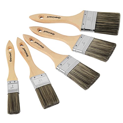 Double Thick Chip Paint Brush Set,Wood Stain Brushes for Painting Walls and Fence Staining, Wooden Handle Masonry Paintbrush for Varnish, Paste and Gesso (5 Pack Assorted Sizes)