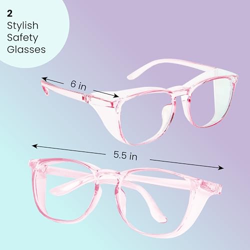 Aqulius 2 Pack Stylish Safety Glasses Goggles, Scratch Resistant, Safety Glasses for Women, Blue Light, Glasses for Nurses - color: Pink/Pink