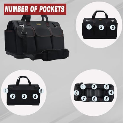 FASTECH 15-inch Heavy Duty Bottom Tool Bag With Wide Mouth For Tool Storage, Carrier and Organizer, Tools Bag For Men, Wide Mouth Tote Bag With Inside Pockets (15 Inch) - size: 15IN BOTTOM