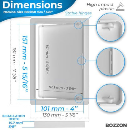 Access Panel for Drywall - 4 x 6 inch - Wall Hole Cover - Access Door - Plumbing Access Panel for Drywall - Heavy Durable Plastic White - size: 4 x 6