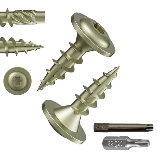Wensilon (1 lbs)#8 x 3/4" Yellow Lag Screws, Structural Wood Screw, Heavy Duty Construction Screw, Rust Resistant, Washer Head, Black Coated Exterior Wood Screws, Star Drive with Bit - color: Yellow, size: #8 x 3/4"