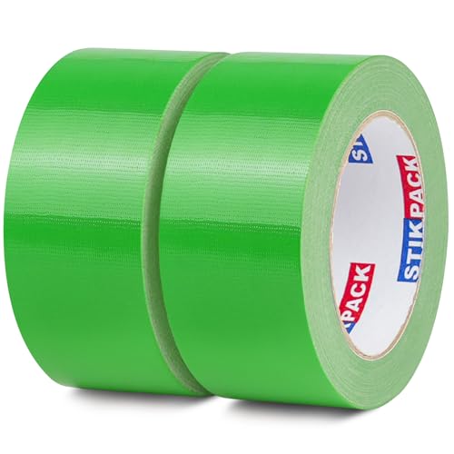 2 Rolls Green Duct Tape, Heavy Duty Strong Industrial Colored Duct Tape 9mil x 2inch x 25yds Flexible, No Residue, Waterproof and Tear by Hand, Multi-Use for Indoor & Outdoor Repairs - color: Light Green