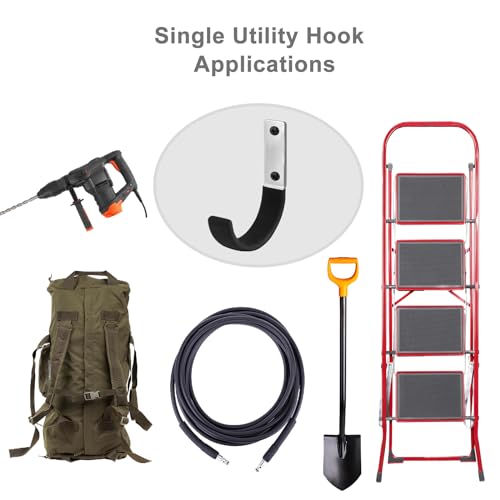 6 Pcs Garage Storage Utility Hook, Upgraded Ladder Hangers, Shed J-Hooks, Heavy Duty Ladder Tool Holders for Garage Wall, Black Wall Hooks for Hanging Tools, Bikes, Hose, Shovels, Rakes