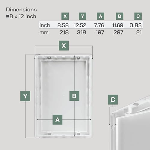 Vent Systems White ABS Plastic Access Panel 8 x 12 Inch (Cut-Out) - Access Panel with Door for Drywall, Wall, Ceiling - Electrical & Plumbing Service Inspection Door - Wall Hole Cover for Indoor Use - size: 8 X 12 Inch / 200 X 300 Mm