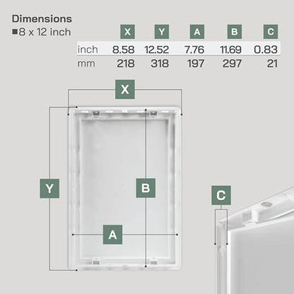 Vent Systems White ABS Plastic Access Panel 8 x 12 Inch (Cut-Out) - Access Panel with Door for Drywall, Wall, Ceiling - Electrical & Plumbing Service Inspection Door - Wall Hole Cover for Indoor Use - size: 8 X 12 Inch / 200 X 300 Mm
