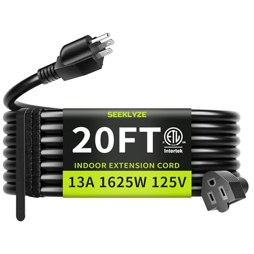 16/3 Black 20 FT Extension Cord, Indoor Extension Cord for Laptops, Coffee Makers, Office Home Appliances, 3 Prong Resistant Cable Flexible, 13A 125V 1625W ETL Listed - color: Black, size: 20FT, style: 16AWG Extension Cord