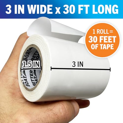 Better Boat Repair Tape for Fabric and Vinyl 30ft x 3in, White Waterproof Patch Tape for RV Awning Canvas Tent Tarp Sail Canopy Boat Cover, Heavy Duty - color: White
