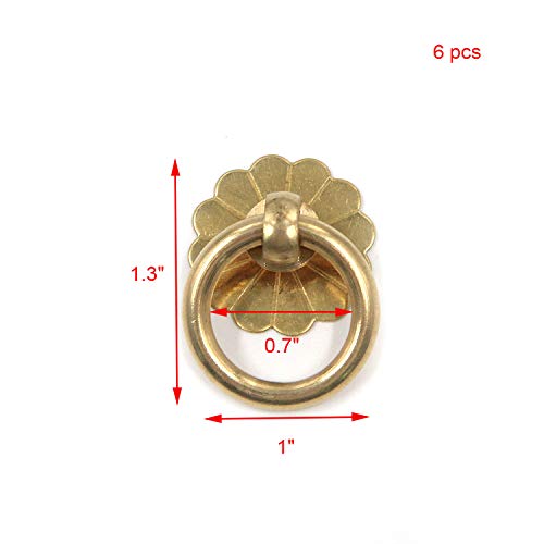 Geesatis 6 Pcs Brass Ring Pulls Handles,Antique Pulls Cabinet Knobs,Drawer pulls Closet Cupboard Door Decorative Handles - style: C