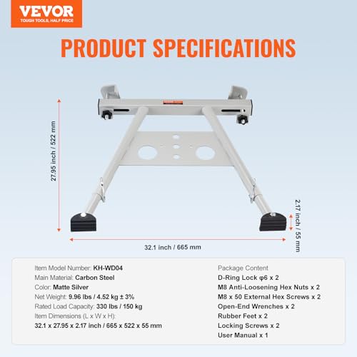 VEVOR Ladder Stabilizer, Adjustable Feet Extension Ladder Standoff, Heavy Duty Wall Ladder Accessories for Roof Gutter, Easy to Use & Wide Adaptability & Anti-Slip Rubber Feet, 330 lbs Weight Rating