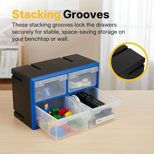 NORTHSKY 9-Bin Small Parts Cabinet, Stackable, Blue, 14.17 × 7.09 × 9.45 in 9 * Blue (4 Drawer & Clear) - size: 4 Drawer