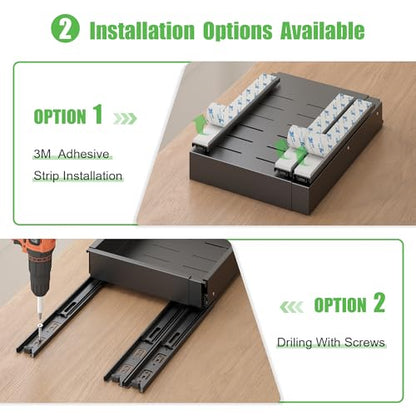1 Pcs Pull Out Drawers for Cabinets Organizer Expandable Width(11.8"-19.4"), Depth(16.45"-21.7") With 3 Rails, No Drill Roll Out Drawer, Adhesive Sliding Drawers (Black) - color: Black