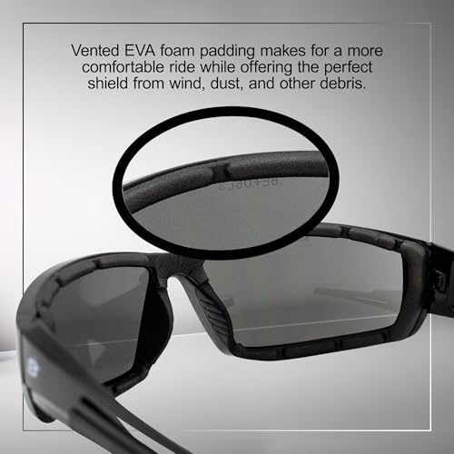 Birdz Eyewear Swoop Anti-Fog Padded Motorcycle Sunglasses Riding Glasses 2 Pairs Black Frame with Clear & Smoke Lenses for Day & Night ANSI Z87 .1 (Clear/Smoke)