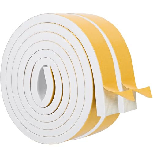ToLanbbt White Door Window Weather Stripping Self Adhesive Foam Tape High Density Foam Sealing Strip Window Insulation Weatherproof Gasket Tape 1" Wide X 1/4" Thick, 16.5 Ft X 2 Rolls, Total 33 Feet - color: White, size: 1 In x 1/4 In x 33Ft