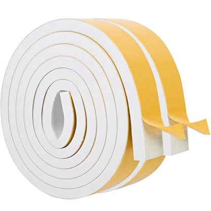 ToLanbbt White Door Window Weather Stripping Self Adhesive Foam Tape High Density Foam Sealing Strip Window Insulation Weatherproof Gasket Tape 1" Wide X 1/4" Thick, 16.5 Ft X 2 Rolls, Total 33 Feet - color: White, size: 1 In x 1/4 In x 33Ft