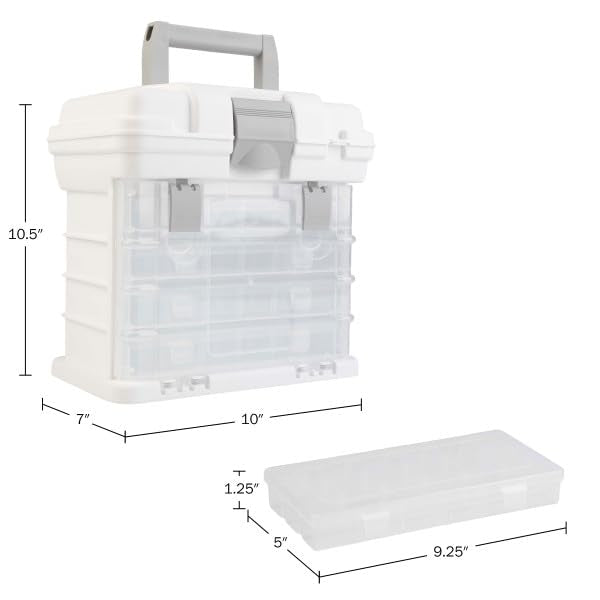 Portable Tool Box - Small Parts Organizer with Drawers and Customizable Compartments for Hardware, Fishing Tackle, Beads or Crafts by Stalwart (White)