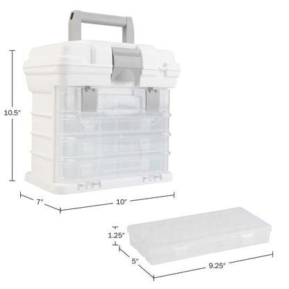 Portable Tool Box - Small Parts Organizer with Drawers and Customizable Compartments for Hardware, Fishing Tackle, Beads or Crafts by Stalwart (White)