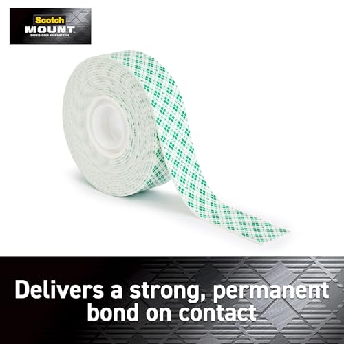 Scotch-Mount Indoor Double-Sided Mounting White Tape, 1 in x 125 in (10.4 ft), Features 3M Industrial Strength Adhesive, No Mess or Tools (314H-MED)