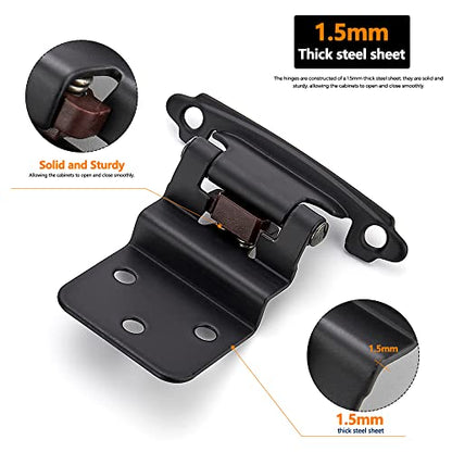 Ravinte 10 Pack 5 Pairs 3/8 inch Inset Kitchen Cabinet Door Hinges Black Semi-Concealed Face Mount Cabinet Hardware Self-Closing Hinges with Door Bumpers&Screwdriver - color: Matte Black