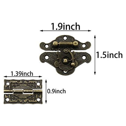 MEETOOT Zinc Alloy Jewelry Box Antique Vintage Latch Hasp with 2 Hinges and Mounting Screws, Bronze