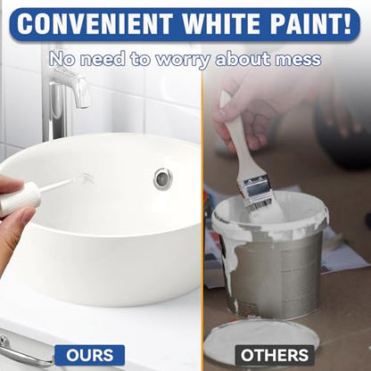 Tub and Tile Paint, White Touch Up Pen for Countertops, Repairs Bathtub, Sinks, and Appliances, Porcelain Paint for Any Scratches Spots (White)