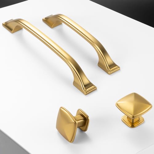 Brushed Gold Cabinet Knobs Gold Drawer Knobs, 10 Pack 1-1/4 Inch, 1990 Square Single Hole Cabinet Pulls for Kitchen Cabinets Drawers Bedroom Dresser Cupboard Bathroom Vanity - color: Brushed Gold, size: 1-1/4 Inches, style: 10 Pack Square Knob