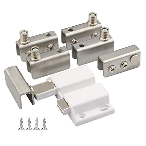 Stainless Steel Glass Door Pivot Hinges,Cupboard Showcase Double Magnetic Catch Latches Glass Clamps,with Clamp Set for Free Swinging 0.2-0.32inch Glass Door (Silver, for Double Doors-1 Pack) - color: Silver, size: For Double Doors-1 Pack