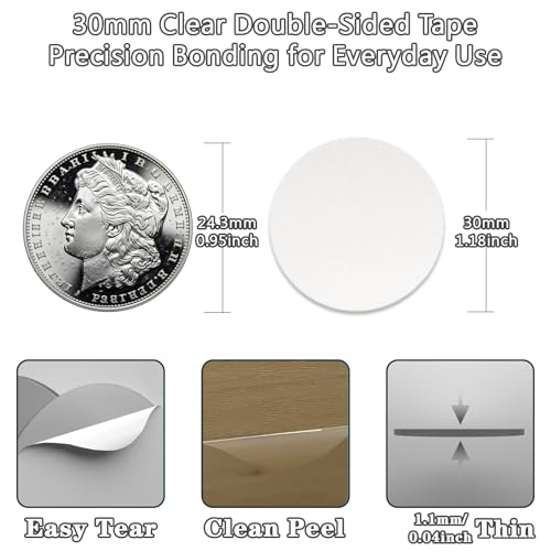Double Sided Adhesive Pads – Clear Mounting Tape for Car Phone Mounts,Double Sided Adhesive Sticky Dots, Dash Cam Base, Strong Hold - size: 1.18in