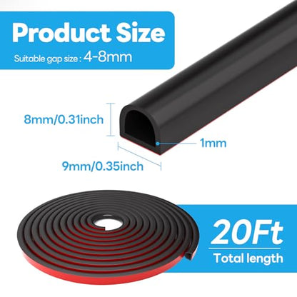 Weather Stripping Door Seal, Self Adhesive Weather Strip Silicone D Shaped Seal Strip for Door Frame and Window Seal, Suitable for Gap from 4mm to 8mm(Size:20Ft, 3/8" W×5/16" T, Black) - size: M (3/8"W × 5/16“T) 20Ft