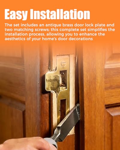 2 Pcs Brushed Brass Door Strike Plate Latch with Screws Solid Brass Replacement Latch Striker Keeper for Mortise, Striker, Keeper, 3-1/2" (3.5 Inch)