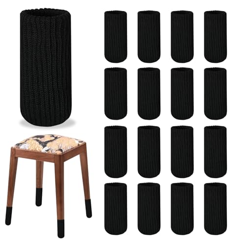 16 PCs Large Furniture Leg Socks - High Elastic Knitted Chair Leg Floor Protectors, Black Thickening Chair Leg Covers Set, Move Easily and Reduce Noise - color: Black, size: 16pcs Large