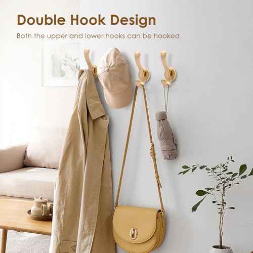 20 Pack Heavy Duty Coat Hooks Wall Mount, Brushed Gold Wall Coat Hooks, Decorative Double Hook for Hanging Coats, Hat, Scarf, Bag, Clothes, Towel, Key, Robe, Cap (Gold)