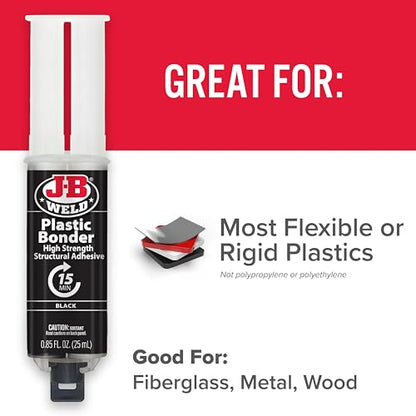J-B Weld 50139 Plastic Bonder Body Panel Adhesive and Gap Filler Syringe - Black - 25 ml - size: 25 Ml