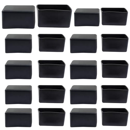 20Pcs Rectangle Furniture Leg Caps 1" x 1-3/4" (25 x 45mm) - Black Rubber Chair Leg Caps Covers Floor Protectors for Chair, Table - size: 25×45mm