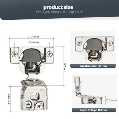 10 Pack (5 Pairs) 1-1/2" Overlay Soft Close Cabinet Hinges, Satin Nickel Stainless Steel Concealed Hinges with 3D Self-Closing for Face Frame Doors & Kitchens - size: 1-1/2 inch Overlay