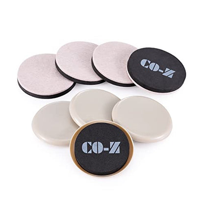 CO-Z Felt Furniture Sliders - 8 Pack with 4 Plastic & 4 Felt Sliders, 3 1/2" Reusable Furniture Sliders for Carpet Hardwood Floors, Heavy-Duty Furniture Gliders Movers, Moving Pads for Heavy Furniture - size: 3 1/2" Round-8 Pack, Plastic + Felt