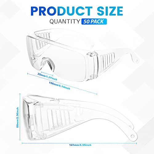 WFEANG Clear Safety Glasses bulk, Lightweight Protective Eyewear For Men Women, Over Goggles Impact Scratch Resistant - color: 50 Pack-clear