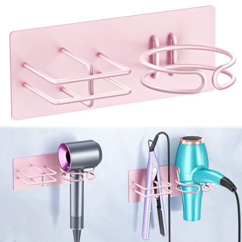 Hair Dryer and Straightener Holder Wall Mounted, Self Adhesive Blow Dryer and Flat Iron Storage Hair Tool Organizer for Bathroom Vanity (Rose Gold) - color: Rose Gold