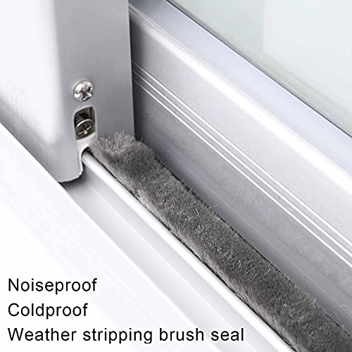 Door Brush Seal, 33Feet, Felt Pile Weather Stripping for Doors, Weather Strip for Windows Cabinet, Self Adhesive Draft Blocker, Dust Stopper Sliding Door Seal Winter, Grey 10m - size: 33 Feet