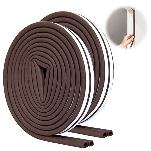 SUNMON Weather Stripping Door Seal Strip, 33Feet (10M) D-Type Soundproofing, Self Adhesive Foam Weatherstrip for Door and Window (Brown) - color: D Type Brown Rubber, size: 33ft