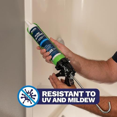 BOSTIK Pure Silicone White 10.1oz Silicone Caulk & Sealant for Kitchen & Bath | Professional Grade, 100% Waterproof | Internal/External Use | UV, Mildew, Shrink & Crack Resistant | 1 Cartridge - color: White