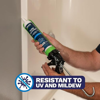 BOSTIK Pure Silicone Clear 10.1oz Silicone Caulk & Sealant for Kitchen & Bath | Professional Grade, 100% Waterproof | Internal/External Use | UV, Mildew, Shrink & Crack Resistant | 1 Cartridge - color: Clear