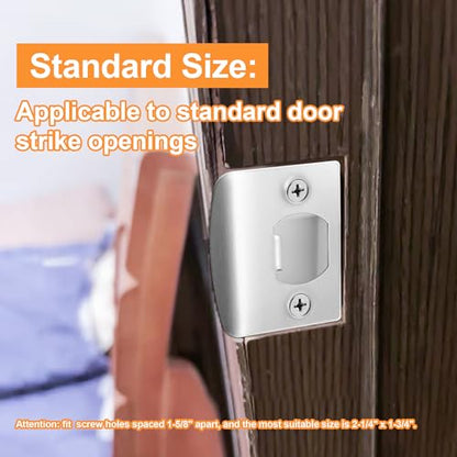 4 Pack Door Latch Strike Plate-Stainless Steel Door Lock Strike Plate Repair Kits-Standard Door Latch Restorer Reinforcement Plate with 6 Wood Dowel Strips for Home Office Door Frame Repair
