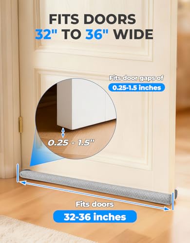 Premium Velvet Under Door Draft Stopper Noise Blocker – Blocks Drafts, Dust, Noise & Light, 32-36 Inch Adjustable Door Sweep Gap Filler Bottom Door with Secure Hook & Loop Tabs - size: 0.25-1.5 inch
