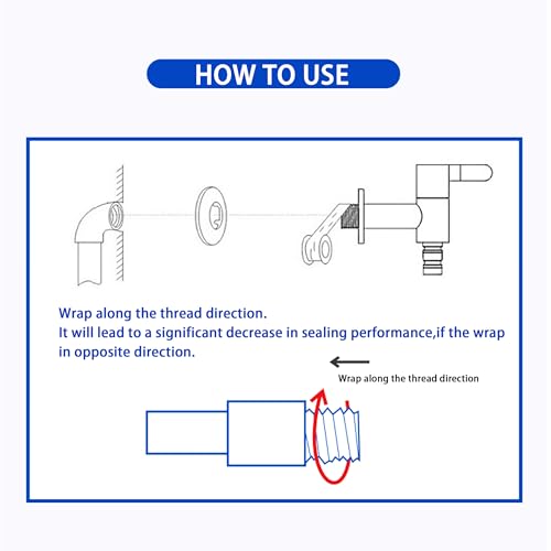 5 Rolls 1/2 Inch(W) X 520 Inches(L) Teflon Tape PTFE Thread Sealant Plumbers Tape for Seal Water Pipe, Shower Head,Prevent Leakage, White